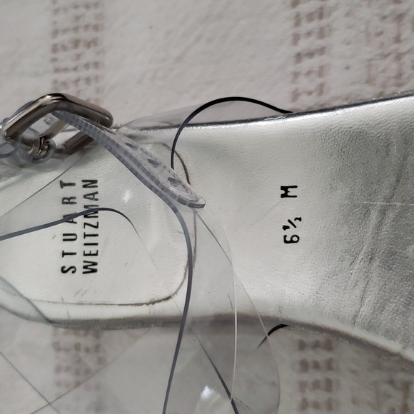 Stuart Weitzman silver glitter platform clear ankle strap occasion shoes, 6.5 - Picture 4 of 8